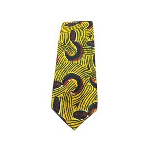 Vintage Tango Yellow Black Abstract Pattern Tie Cotton Made In USA Artsy